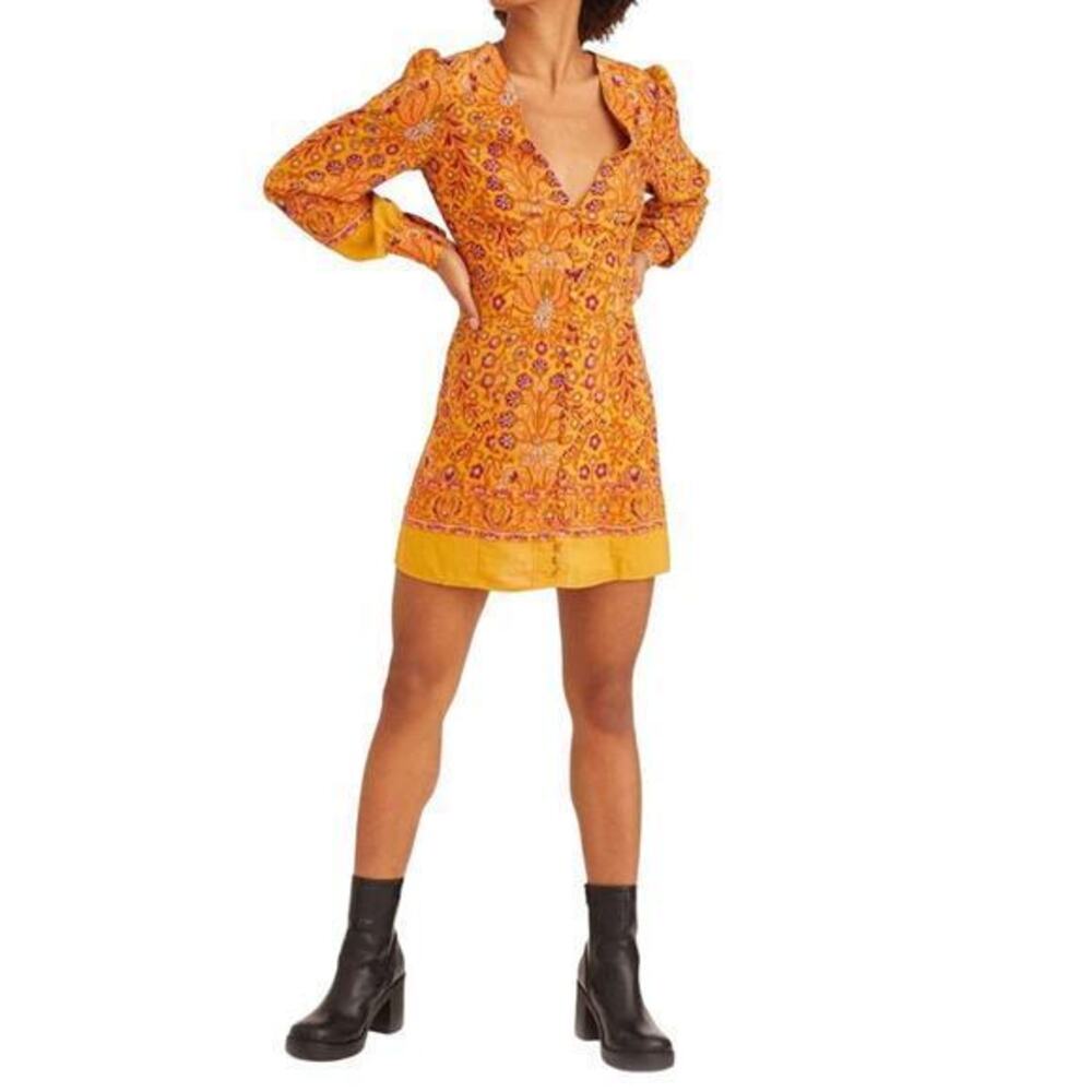Urban Outfitters Michelle Plunging Long Sleeve Mini Dress XS